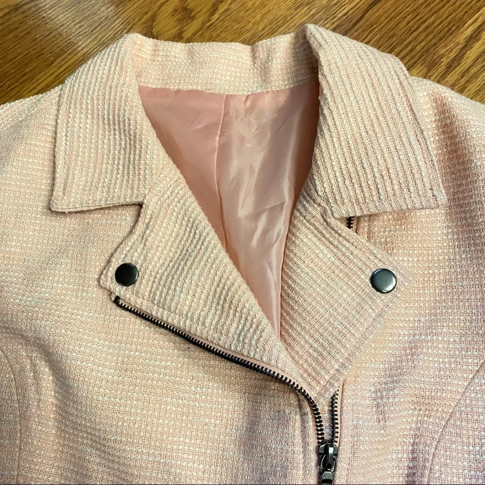 Vintage Y2K Tweed Pink Moto Jacket Size Large